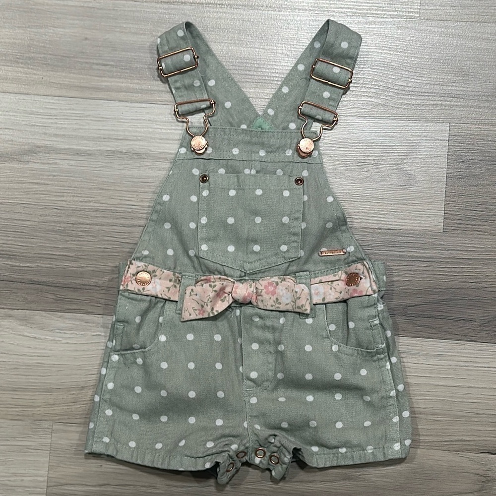 TAHARI Mint Green Polka Dot Baby Overalls Size 18M NC0163